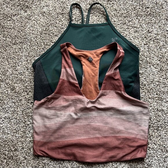 Bundle Prana crop top reversible XS brown, sports bra apron crop top XS green - Picture 1 of 11